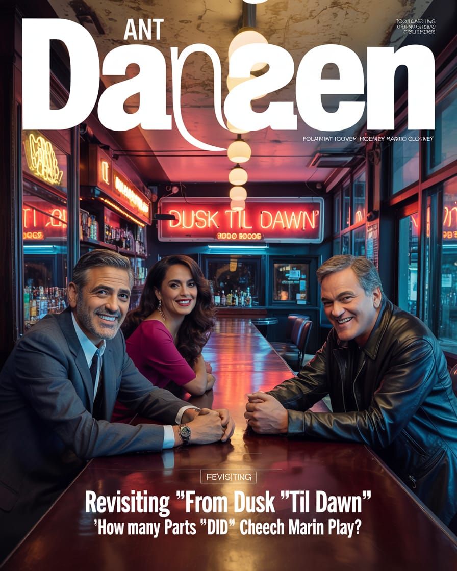 Magazine Cover: Clooney, Hayek, and Tarantino at Dusk