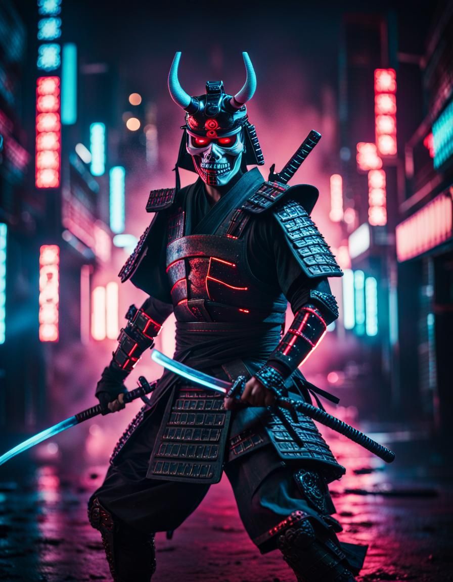 Cyberpunk Samurai Warrior with Glowing Katana