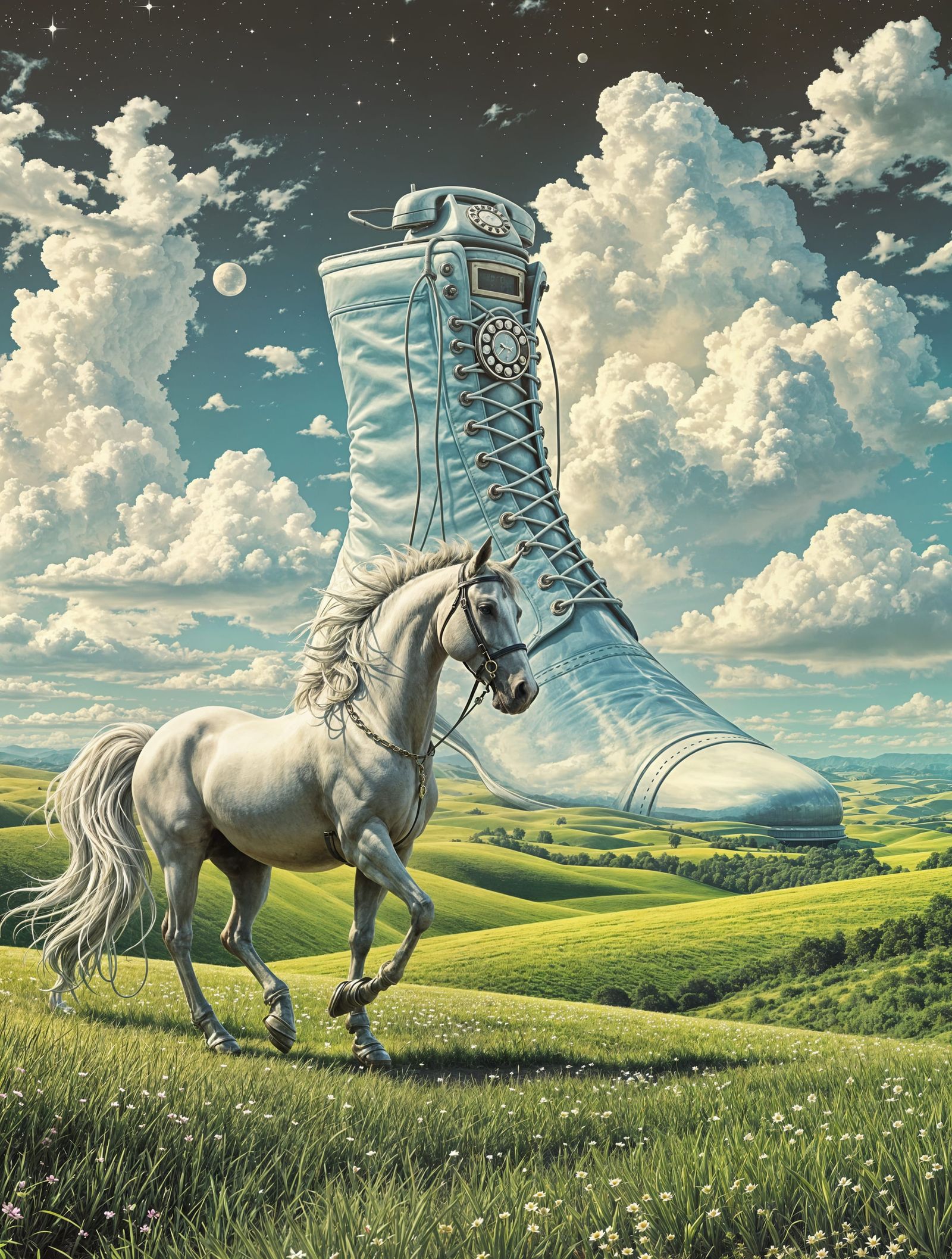 Surreal Utopia with Horse, Shoe, and Telephone