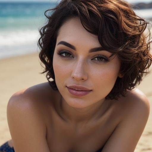 Hyperrealistic Image of Woman Relaxing on Beach