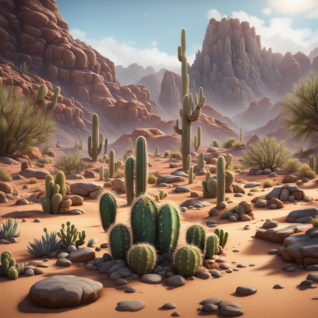 Cactus Community in Rocky Desert: Matte Painting