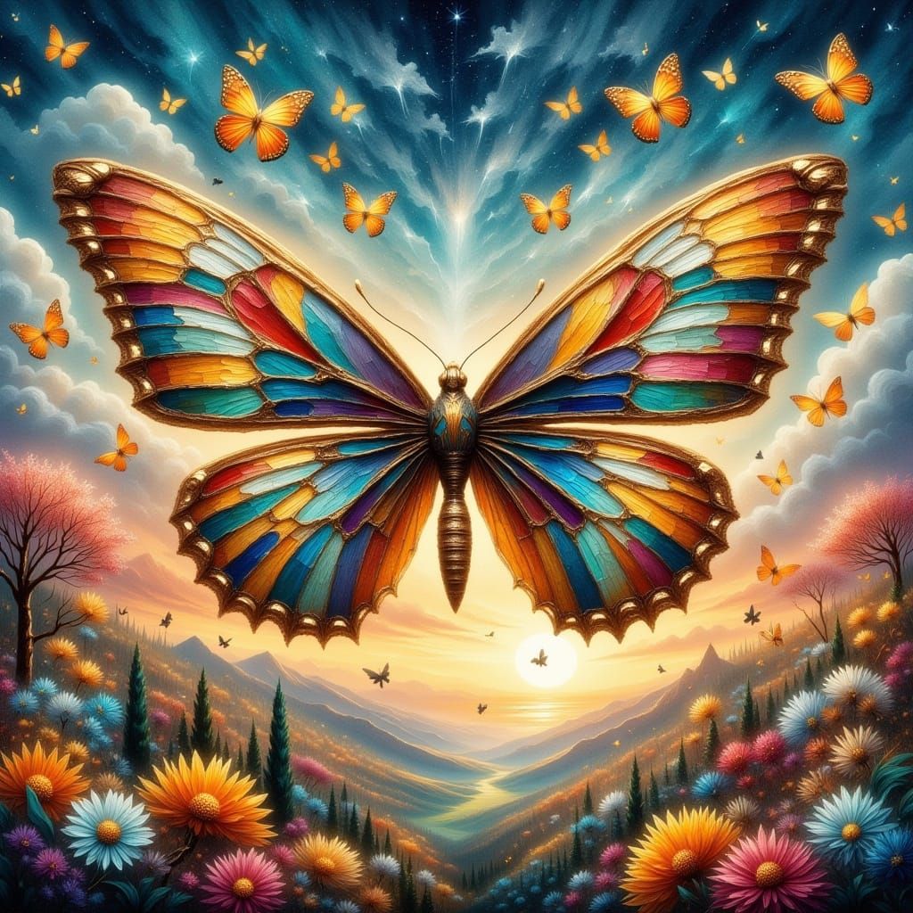 Dreamlike Butterfly Emerges from a Mosaic of Maps