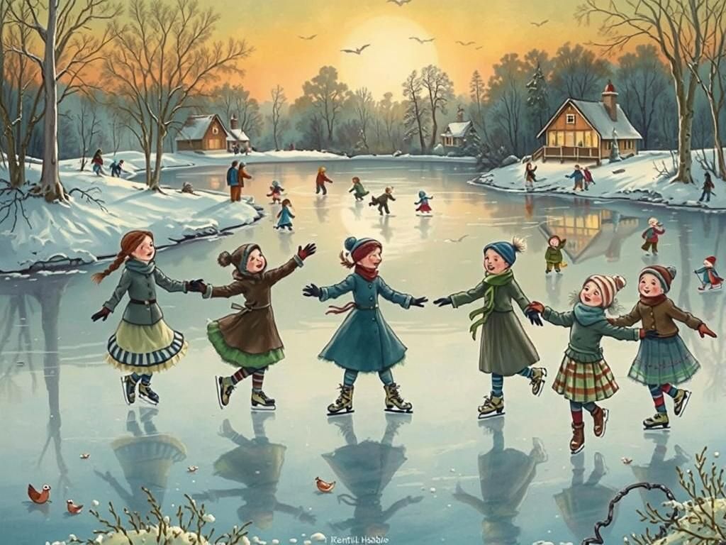Winter Wonderland Ice Skating Scene in Dreamy Evening Light