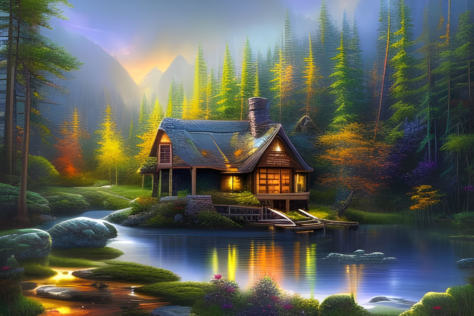 081 - Beautiful Cottage in peaceful forest by lake with waterfalls -3278