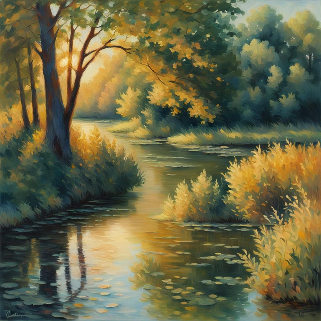 Impressionist Landscape: Summer Walk by River