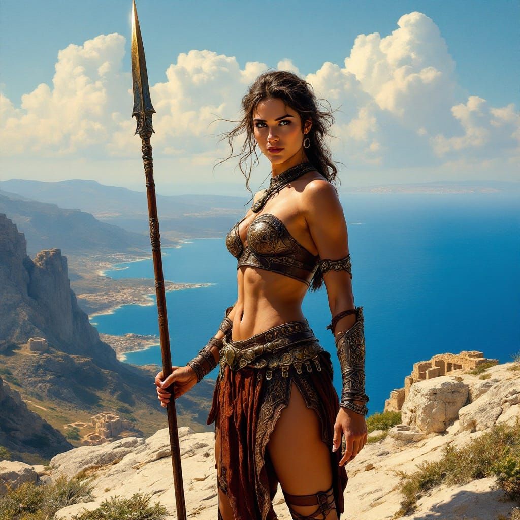 Greek Warrior Goddess of Delos in Golden Light