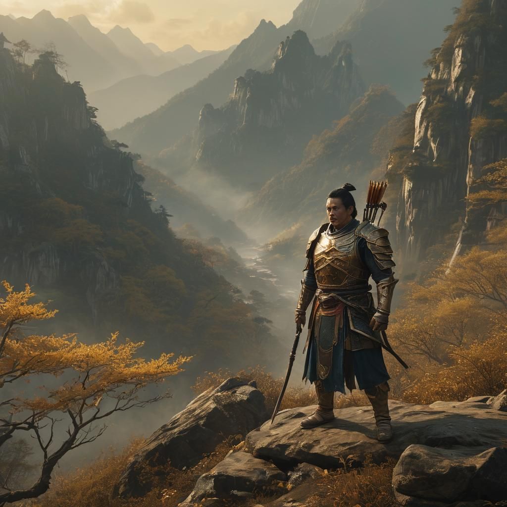 Sha Wujing in Mystical Chinese Landscape, Digital Art