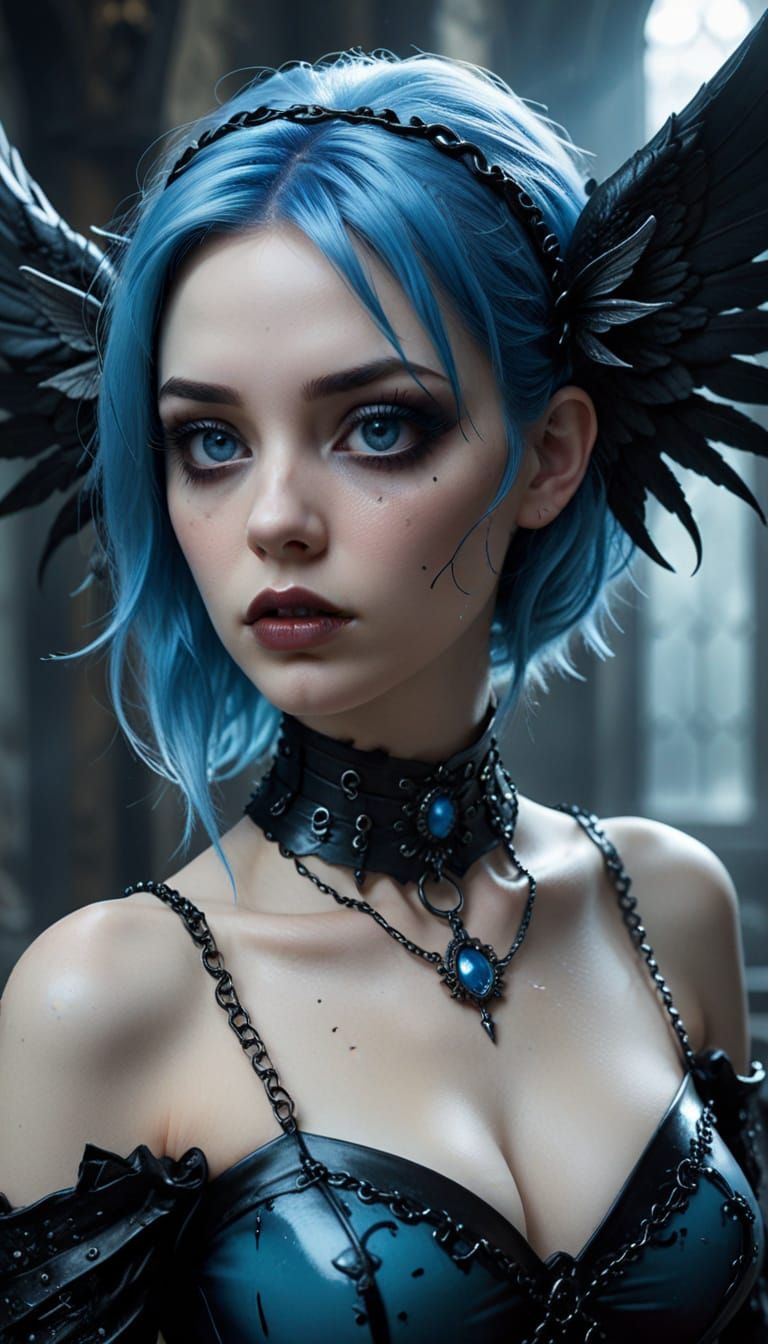 Cyber Goth Chasseuse in Dark, Moody Splendor