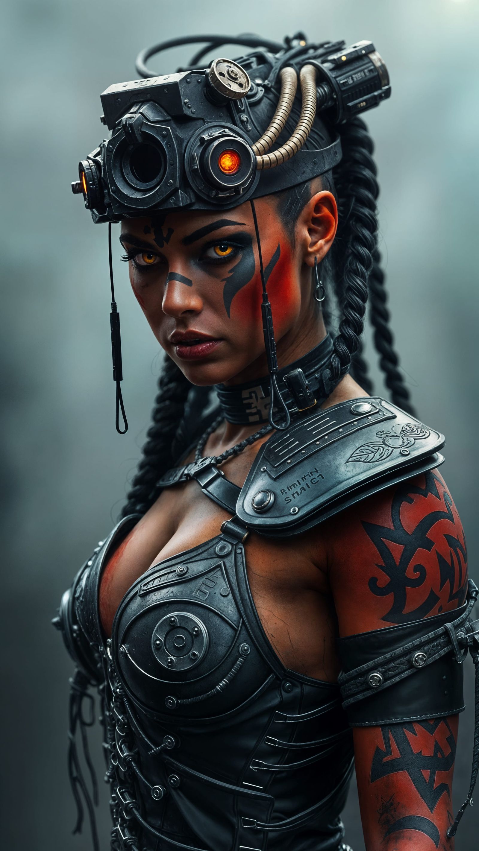 Cyberpunk Warrior Woman with Biomech Armor