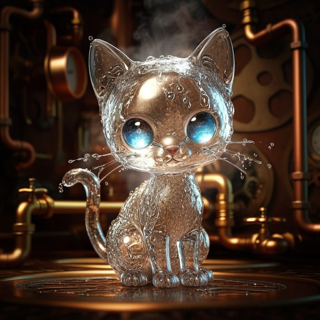 Whimsical Steampunk Chibi Cat in a Kaleidoscope of Colors