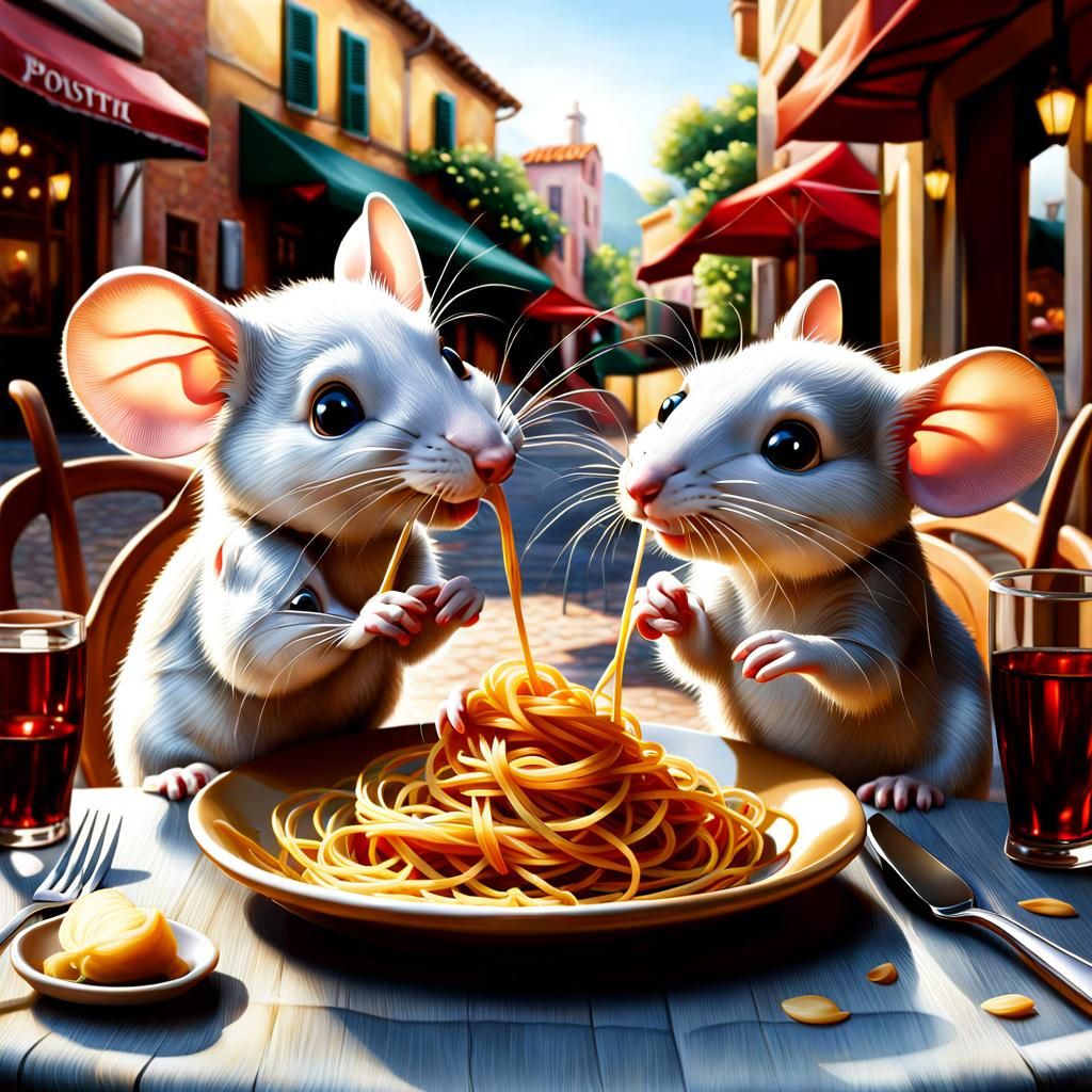 Mice Recreate Spaghetti Kiss in Hyperrealism