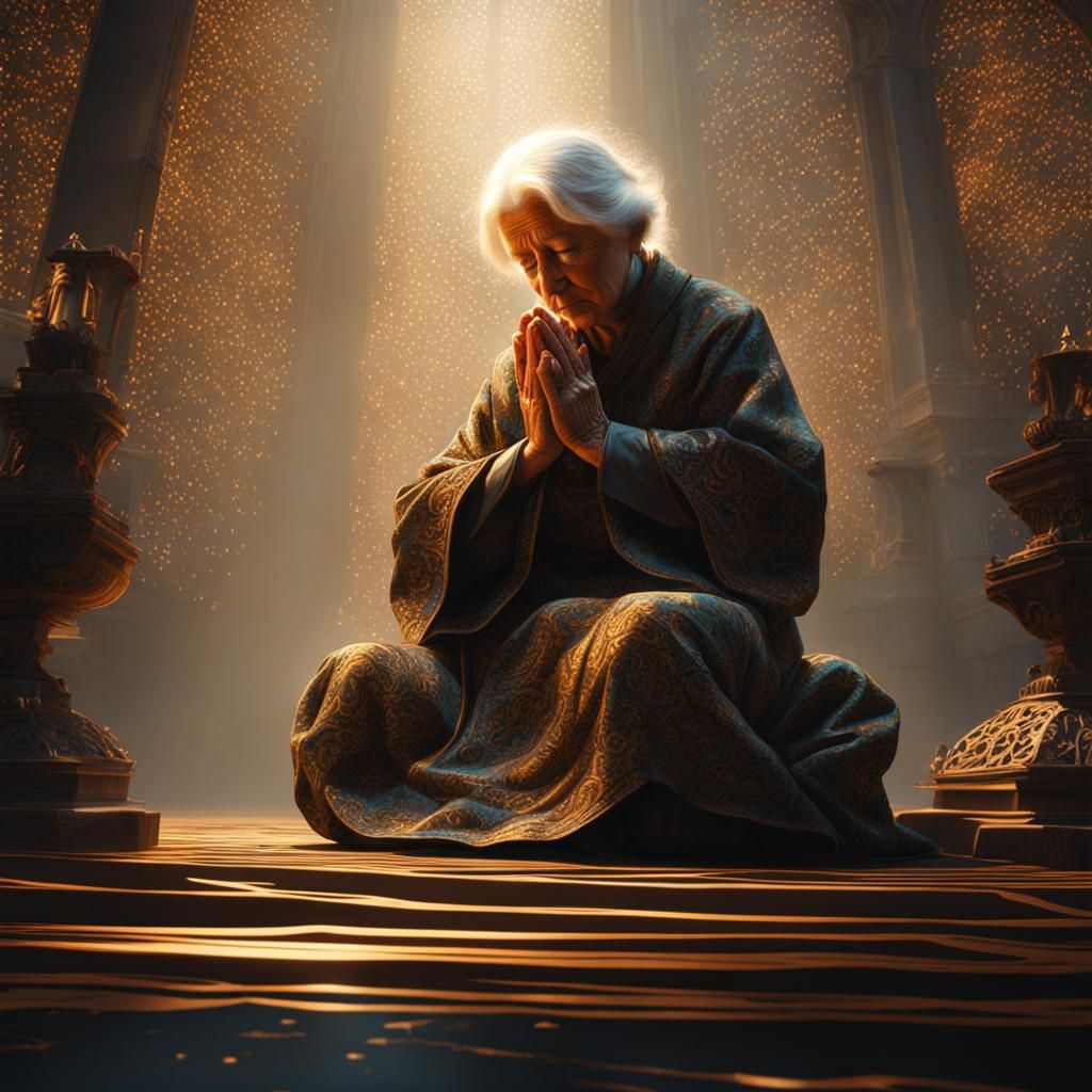 Expressive Digital Art of Woman in Prayer