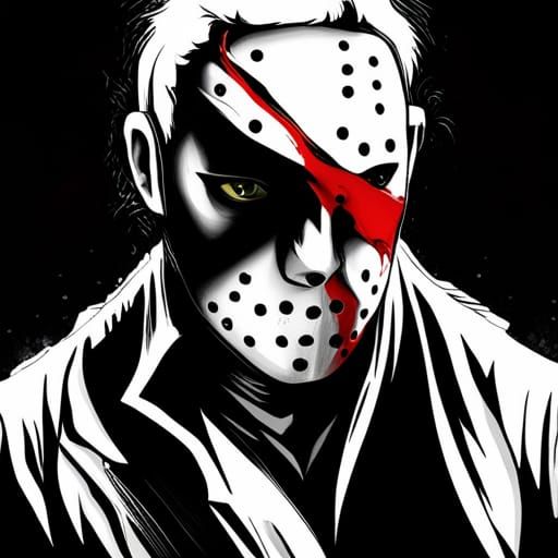Hyperrealistic Jason Voorhees Portrait in Black and White