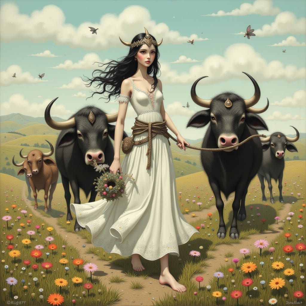 Gefjon Plowing: A Whimsical Norse Goddess