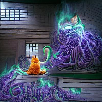 Cartoon Cat Summons a Dark God