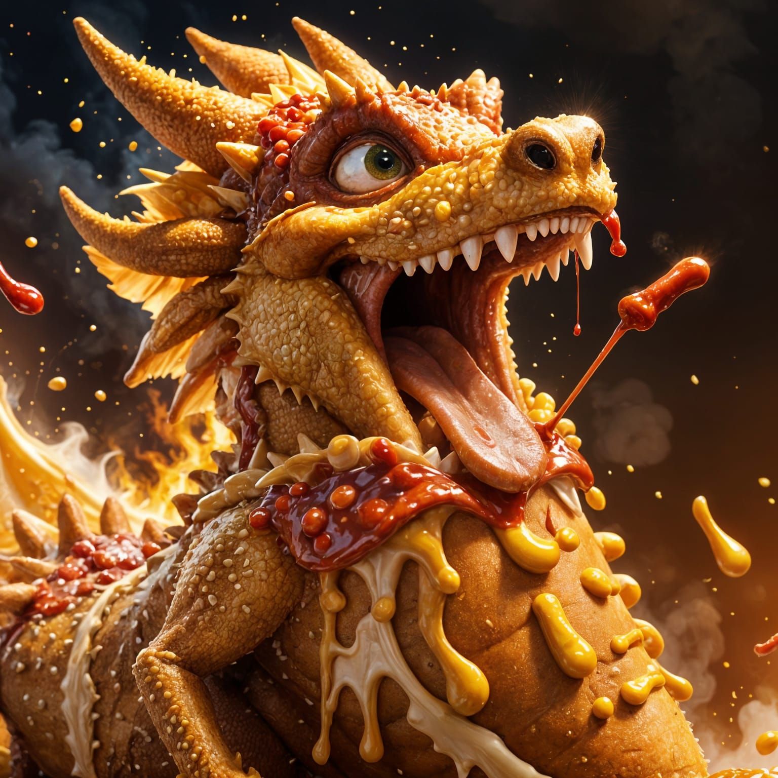 Corndog Dragon Attacks Knight with Ketchup Breath