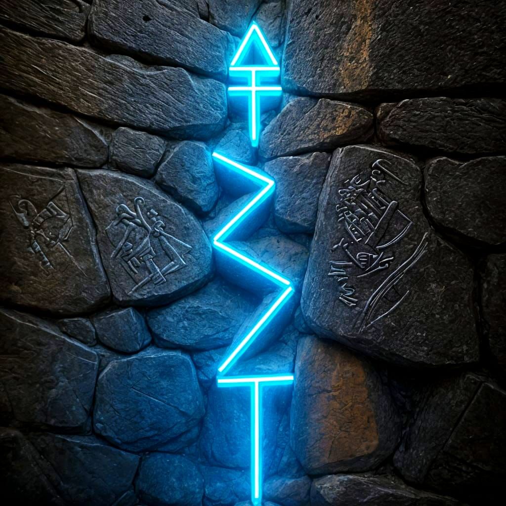 Neon Glyphs Carved in Stone