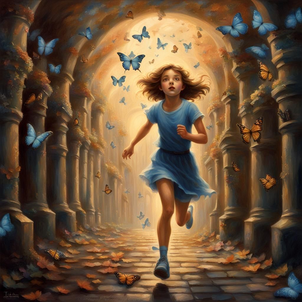 Girl in Paris Catacombs with Butterflies