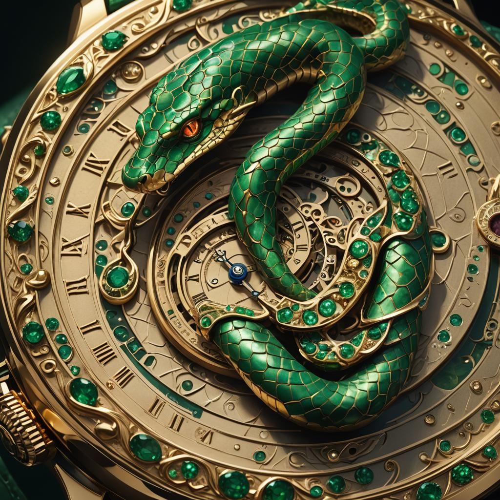 Serpent and Gemstone Watch in Golden Light