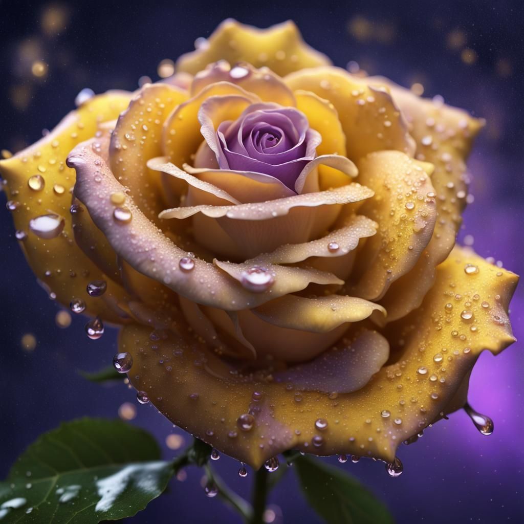 Macro Yellow Rose in Starry Night, Detailed Matte Painting