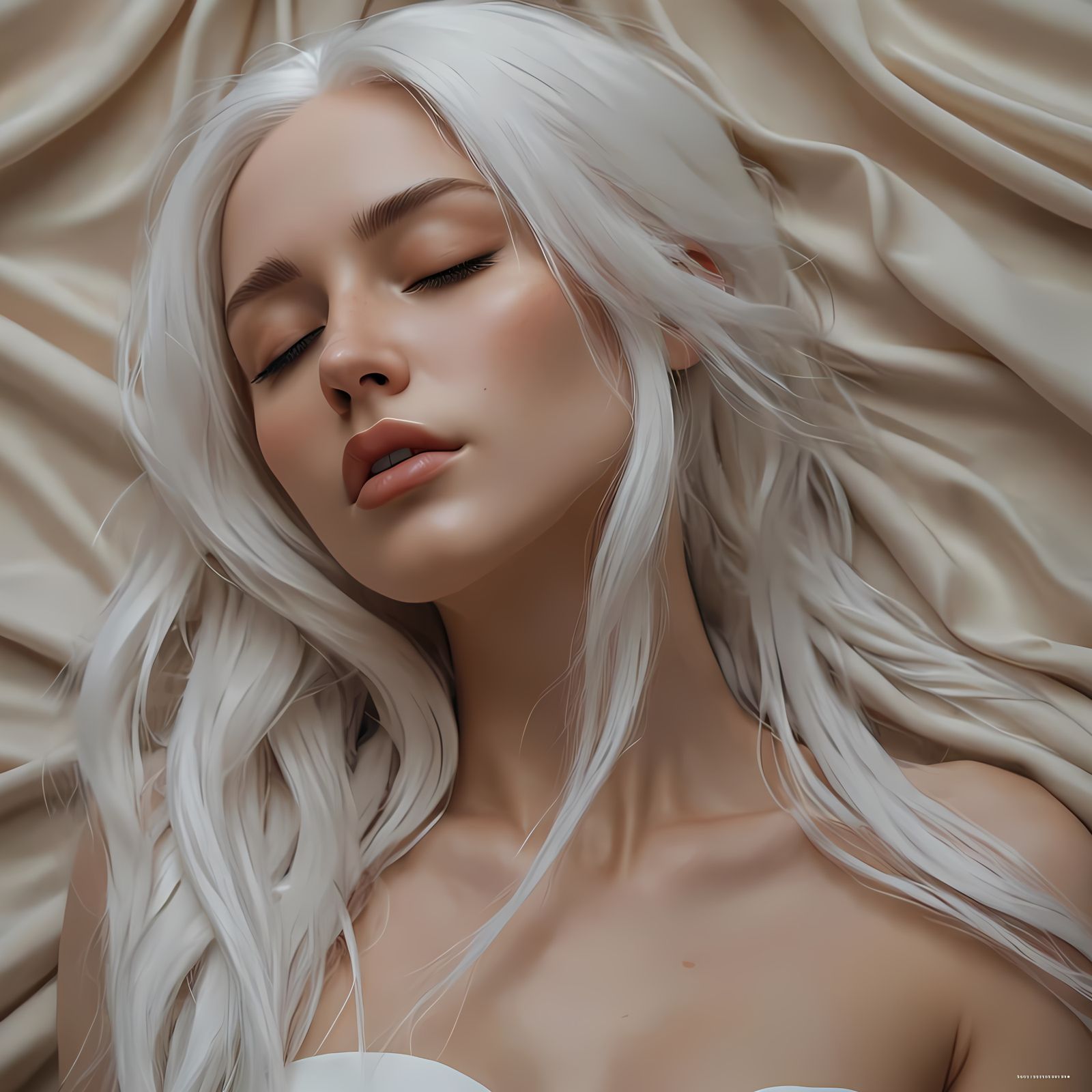 Pastel Haired Woman with Closed Eyes in Anime Style