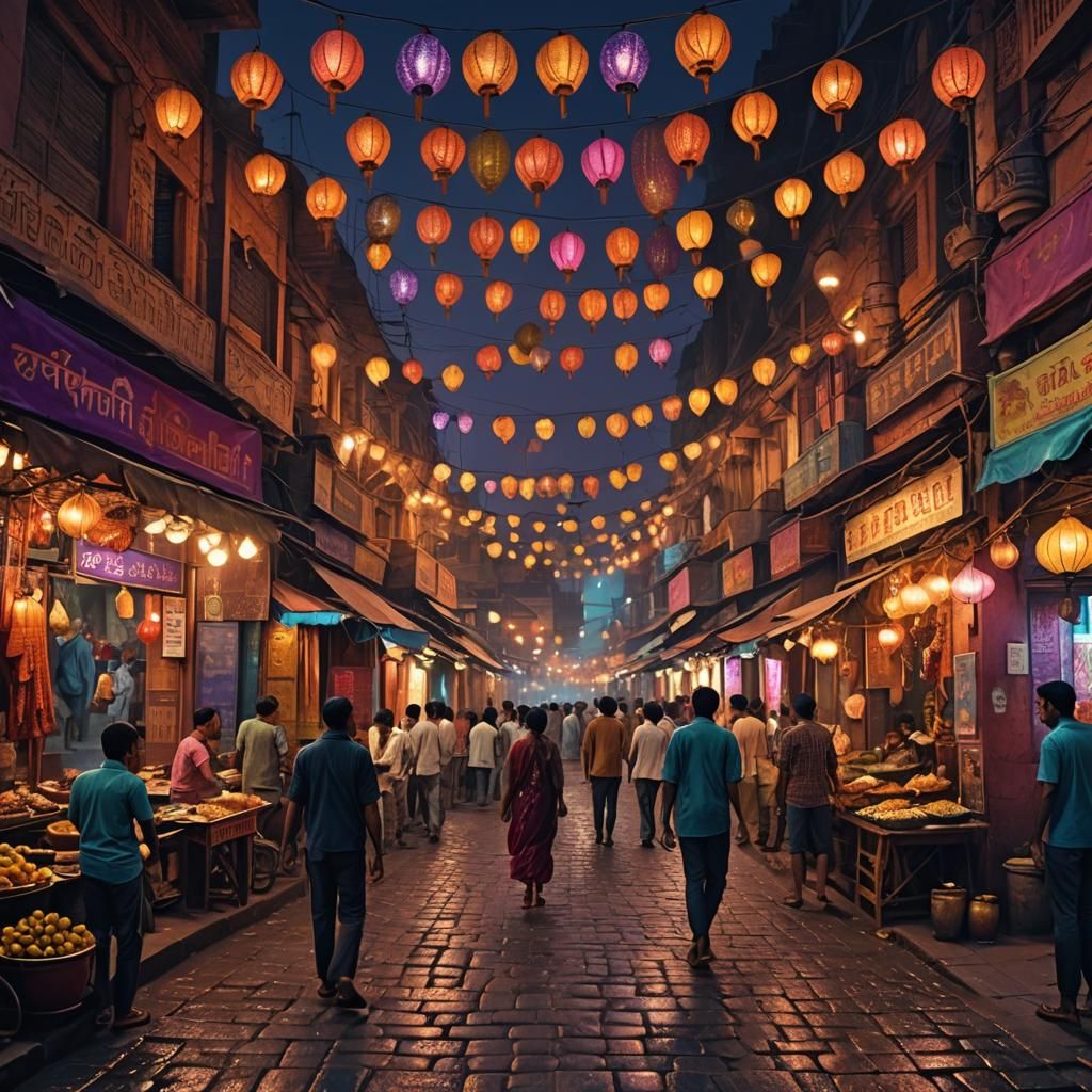 Vibrant Indian Streets at Night: Matte Painting