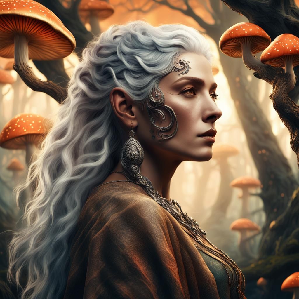 Majestic Woman in a Stormy, Mystical Forest