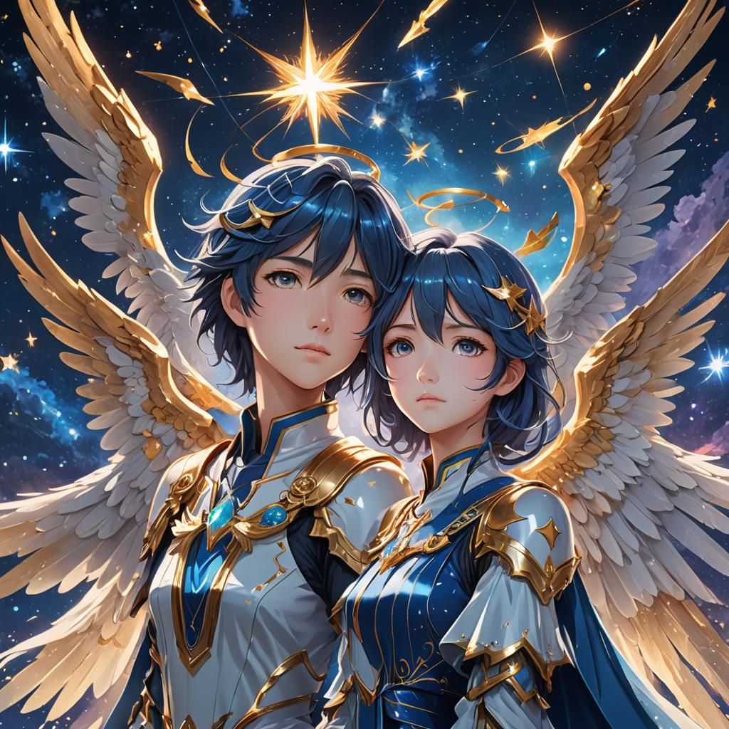 Angels Under Starry Sky in Vibrant 3D Anime Art