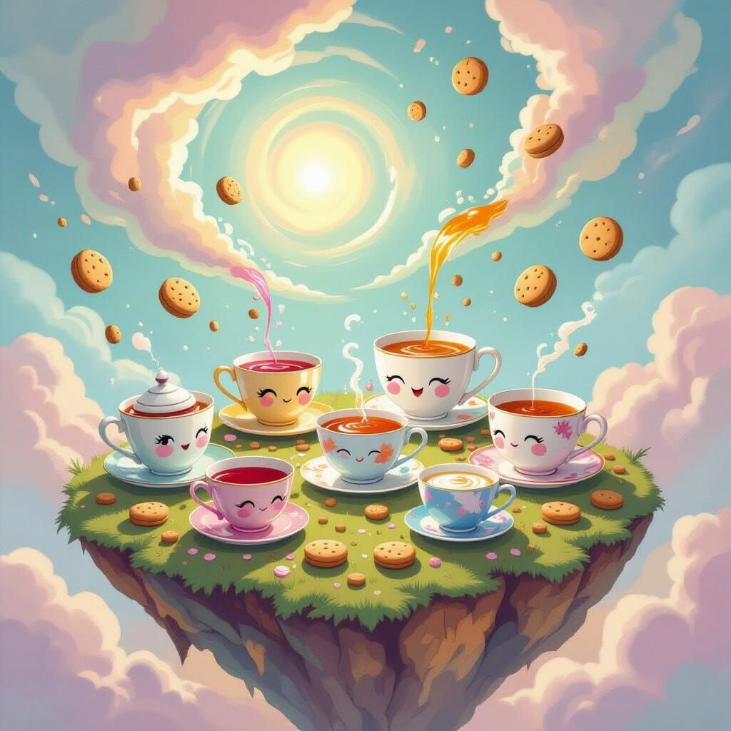Whimsical Teacups on Floating Island Tea Party
