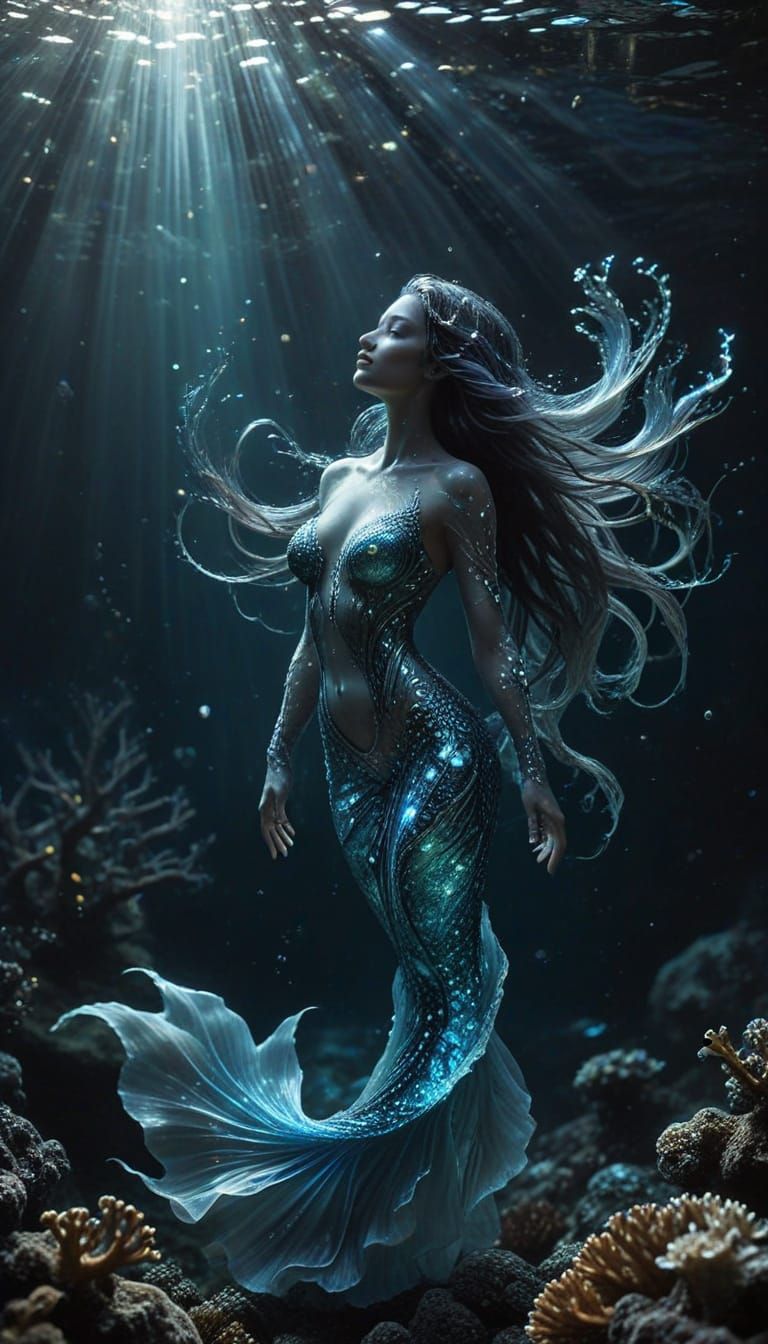 Ethereal Mermaid in Lunar Abyssal Sanctuary