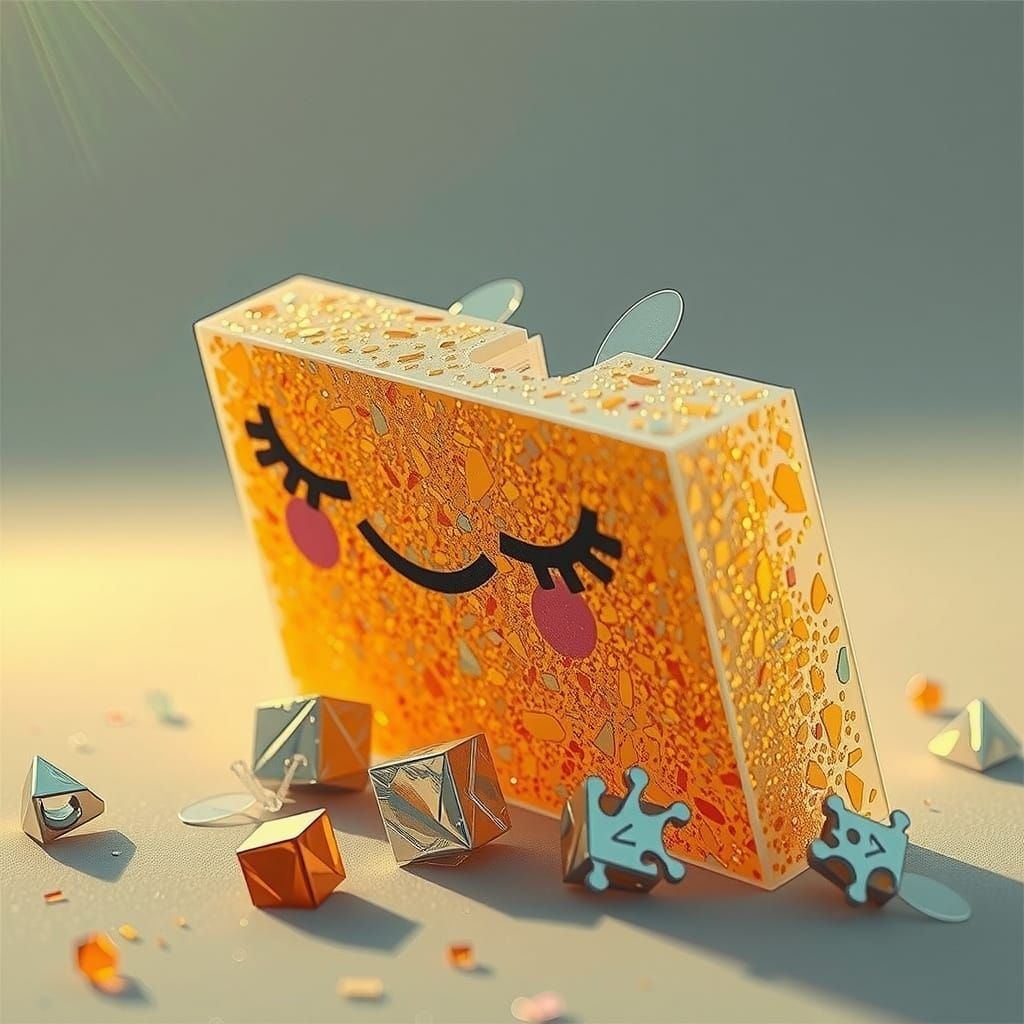 Surreal Pink Pyramid with Wings in Crumbling Plastic Meadow