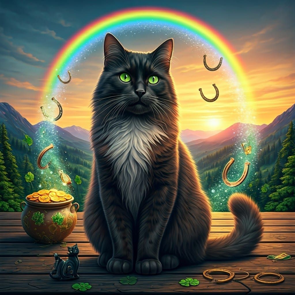 Majestic Black Cat in Lucky Snowstorm