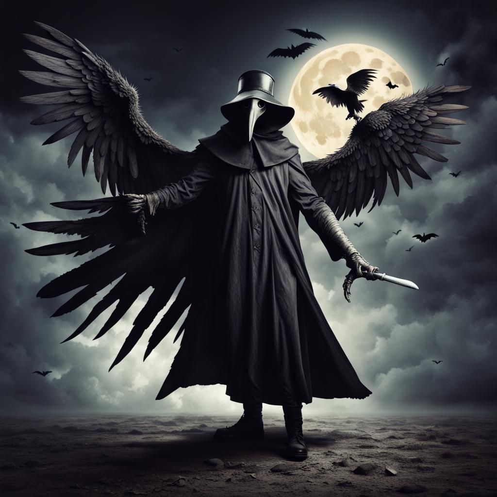 Scary Angel Plague Doctor Halloween Scene