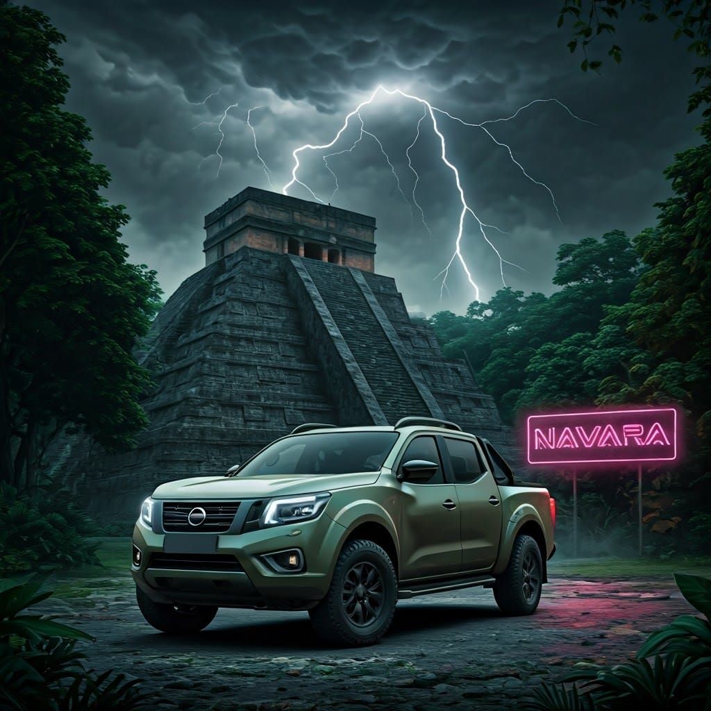 Nissan Navara Pro 4X at Aztec Ruins in Cyberpunk Style