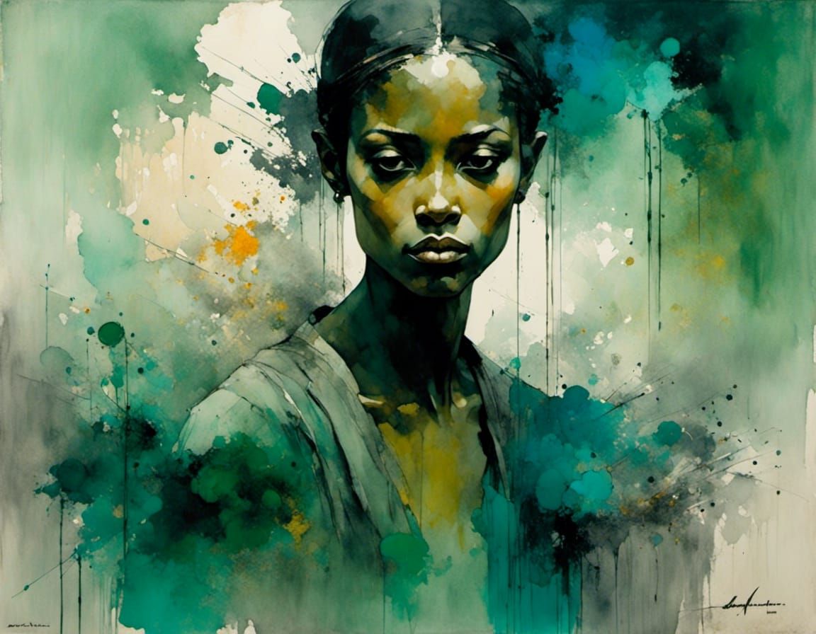 Contrasted Lair: Expressive Face in Green and Amber