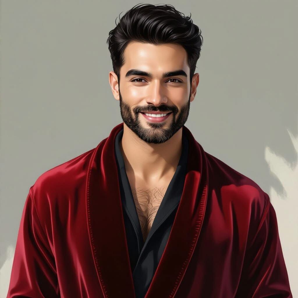 Handsome Man in Velvet Robe, Klimt-Inspired Background