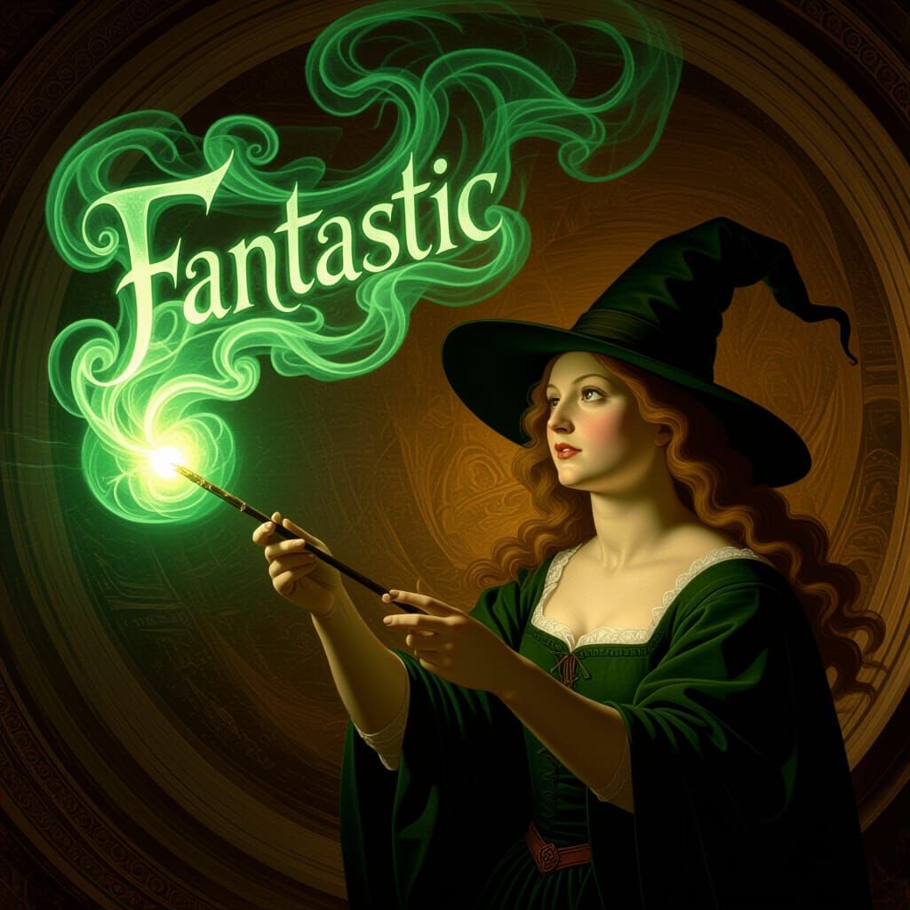 Renaissance Witch Casting Spell with Green Smoke