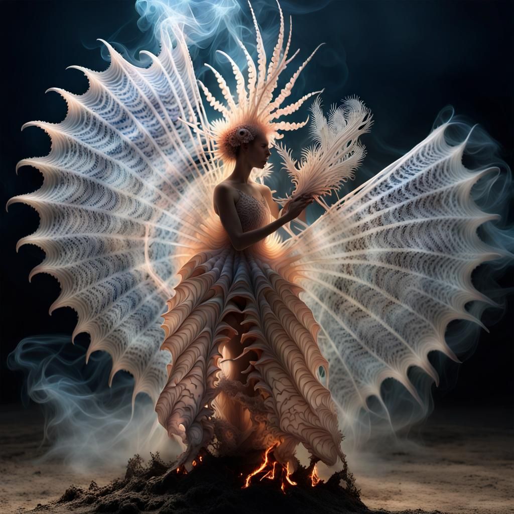 Mystical Dancers Around Bonfire in Synthwave Style