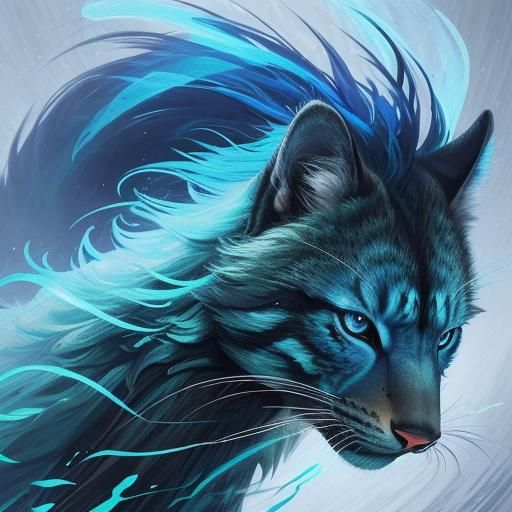 Fantasy Quadruped with Blue Stripes in Yoshitaka Amano Style