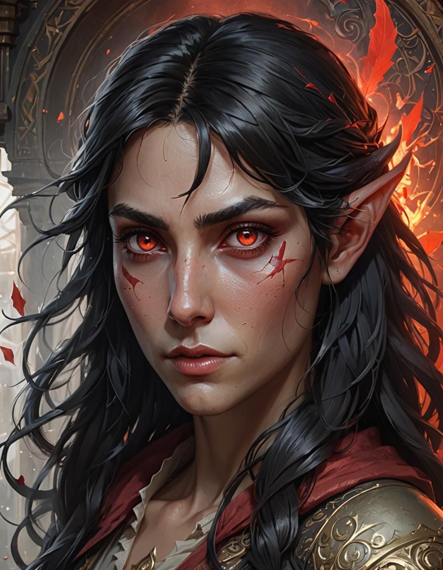 Wanted Half-Elf Portrait in Hyperdetailed Style