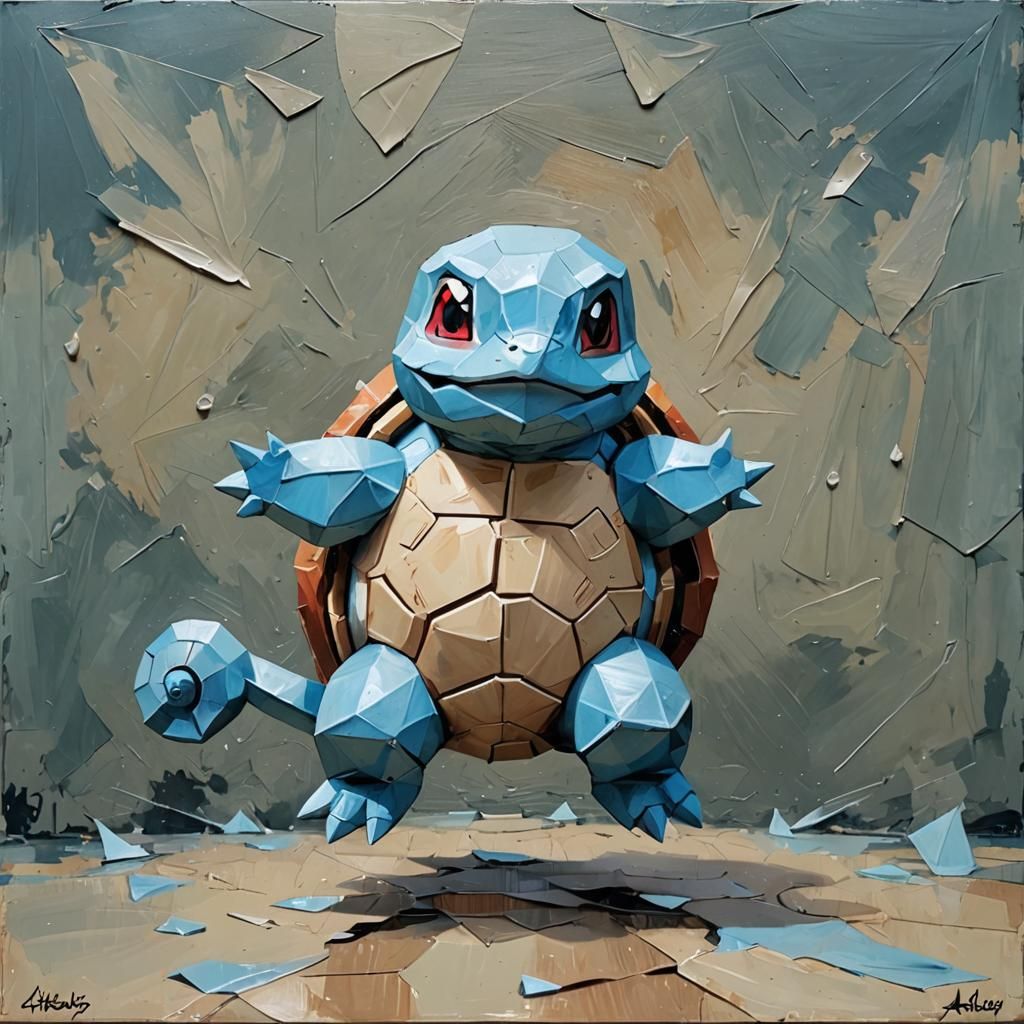 Origami Squirtle Impasto Oil Painting