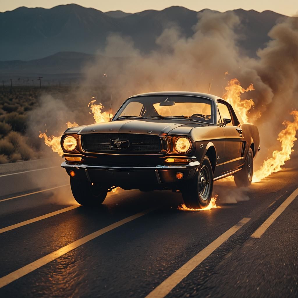 Fiery Mustang Chase on Empty Highway
