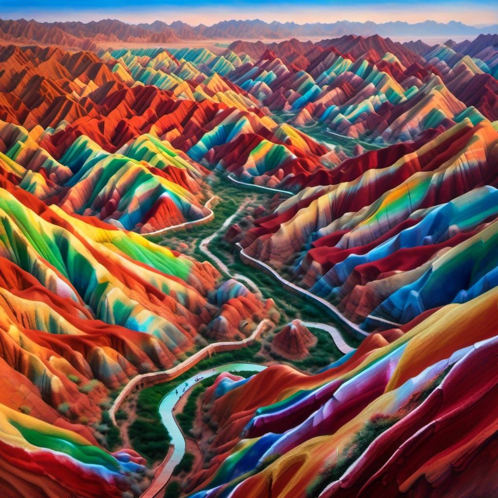 Vibrant Zhangye Danxia Geopark Painting at Sunset