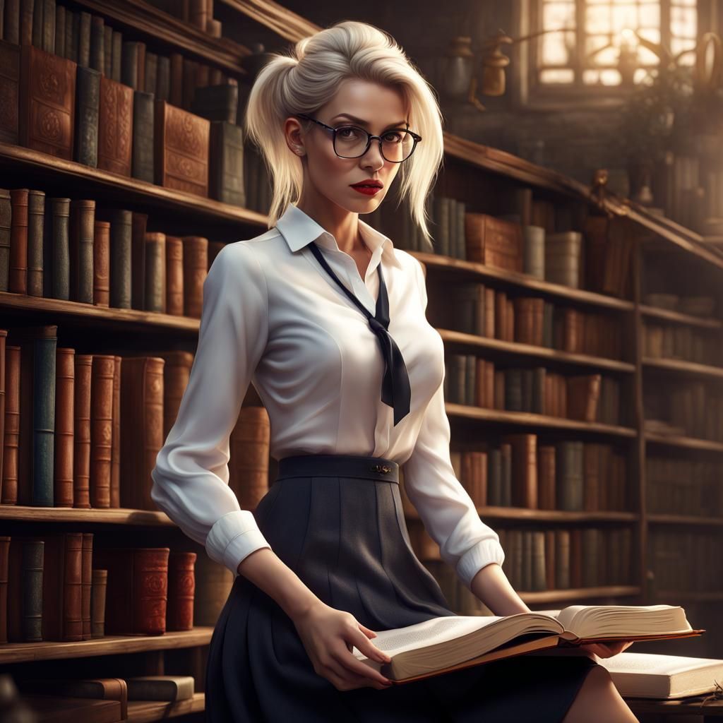 Librarian on Ladder: Detailed Matte Painting