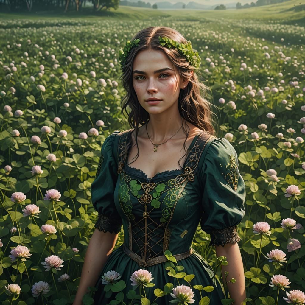 Woman in Clover Field: Fantasy Concept Art