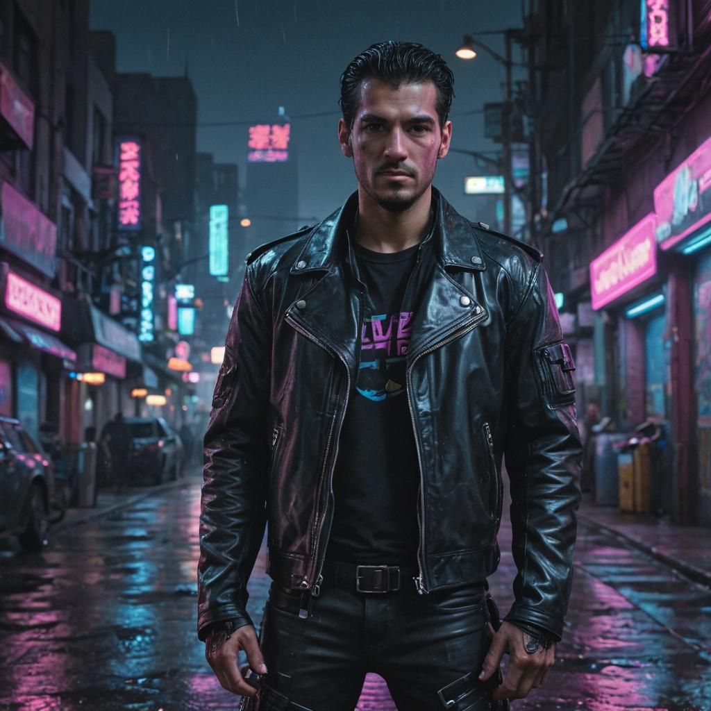 Futuristic Con Man in Cyberpunk Style