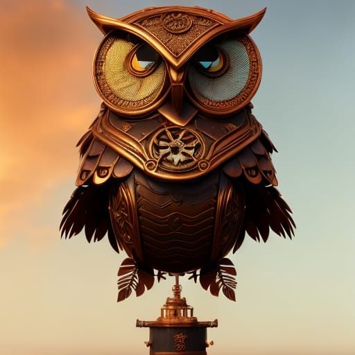 Steampunk Owl with Gears: Detailed Fantasy Art