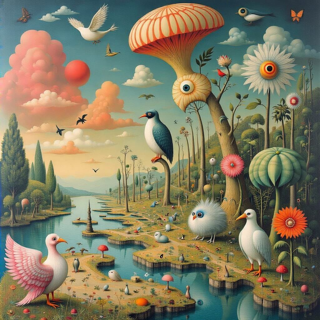 Surreal Landscape with Bizarre Animals and Plants