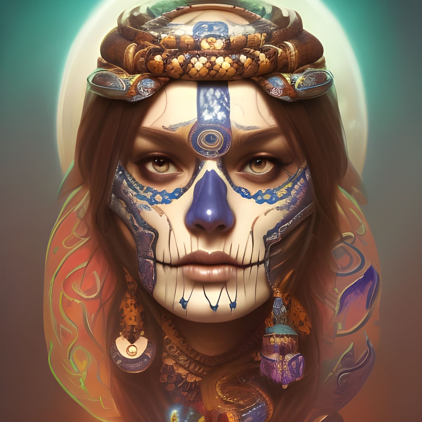 Mayan Moon Goddess Skull Priestess Portrait