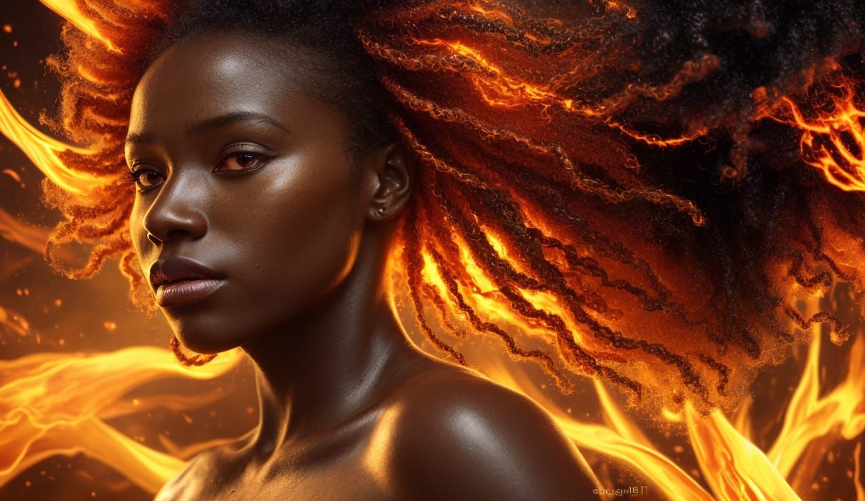 Glowing Fire Hair Portrait in Hyper-Realistic Style